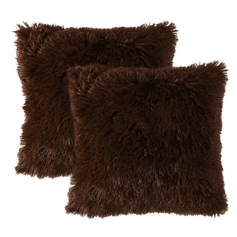 Kit x 2 Fundas Cojines Peludo Café