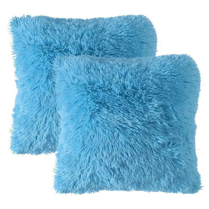 Kit x 2 Fundas Cojines Peludo Azul Claro
