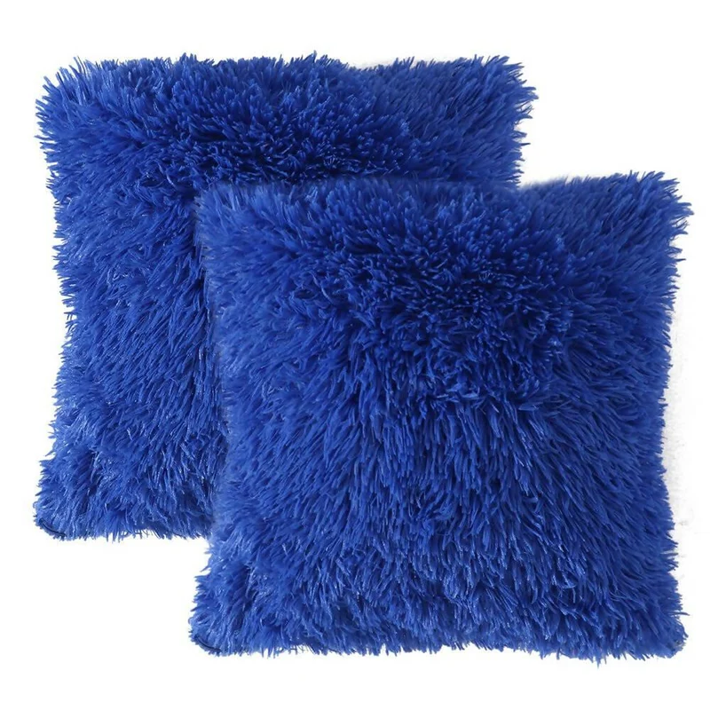 Kit x 2 Fundas Cojines Peludo Azul Rey