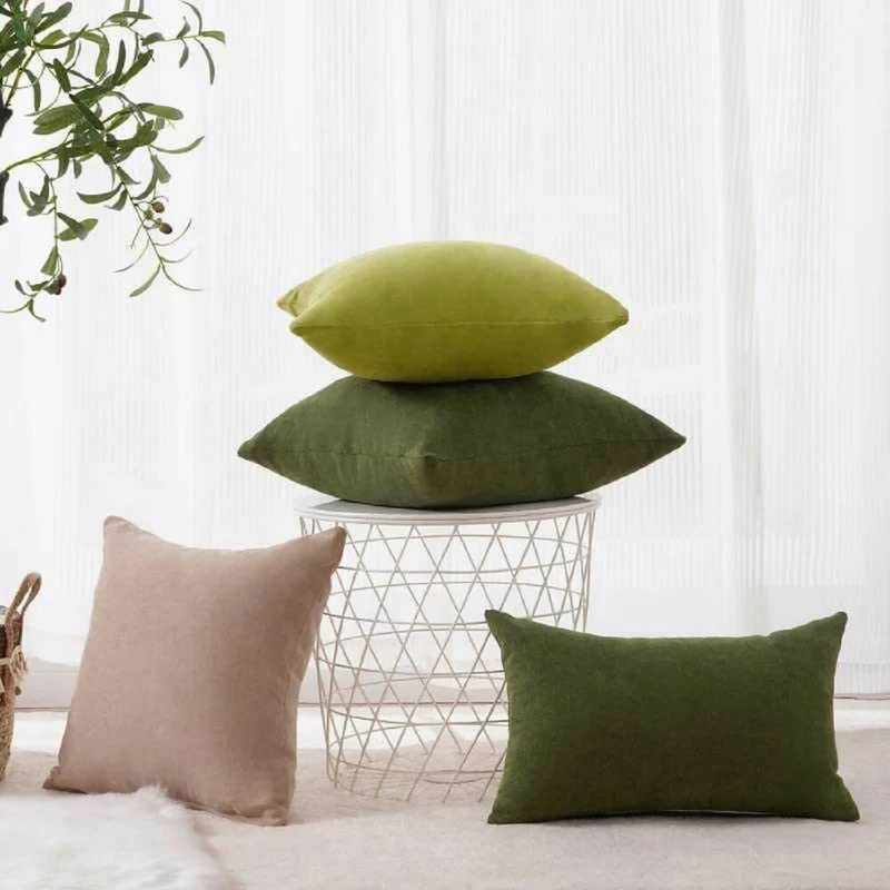 Cojín X2 Decorativo Cuadrado en Tela Verde Militar