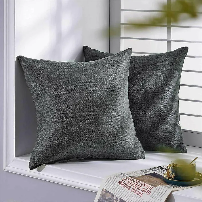 Cojín X2 Decorativo Cuadrado en Tela Gris Oscuro