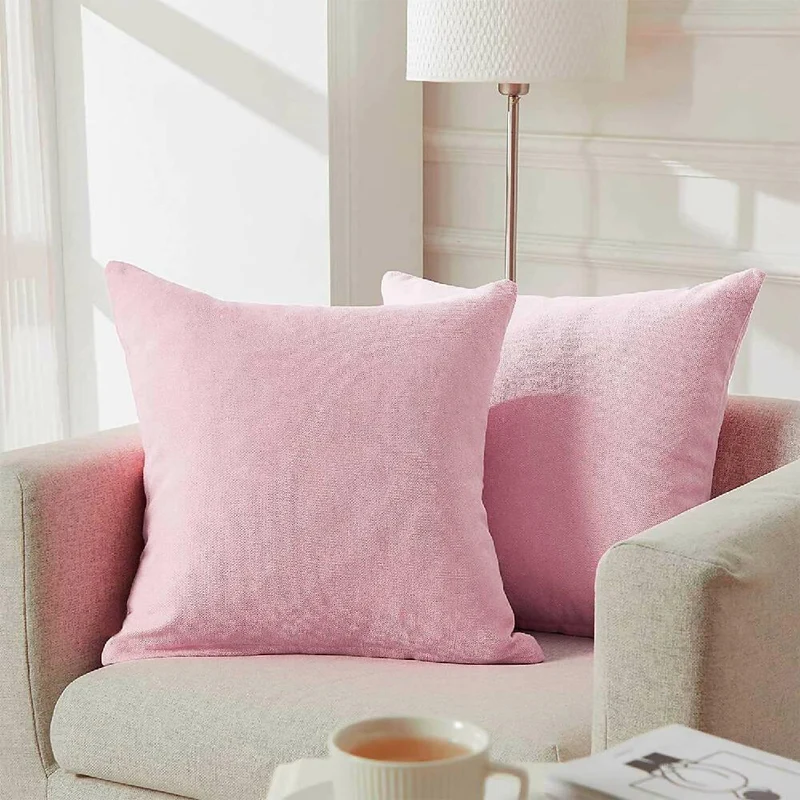 Cojín X2 Decorativo Cuadrado en Tela Rosado