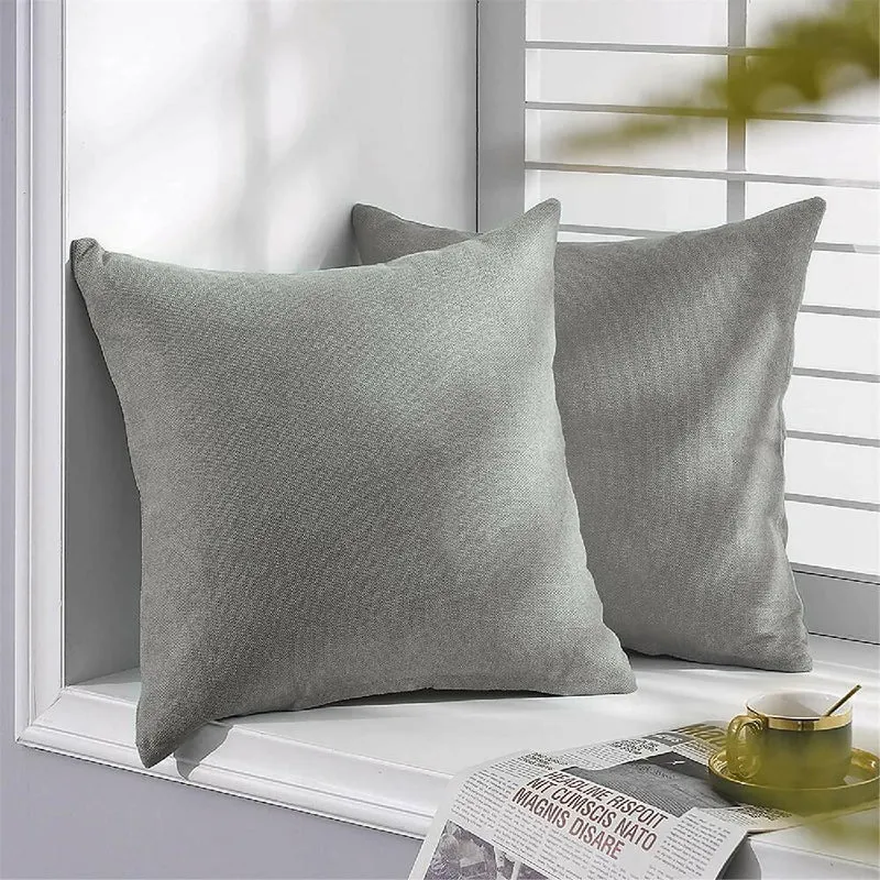 Cojín X2 Decorativo Cuadrado en Tela Gris Claro