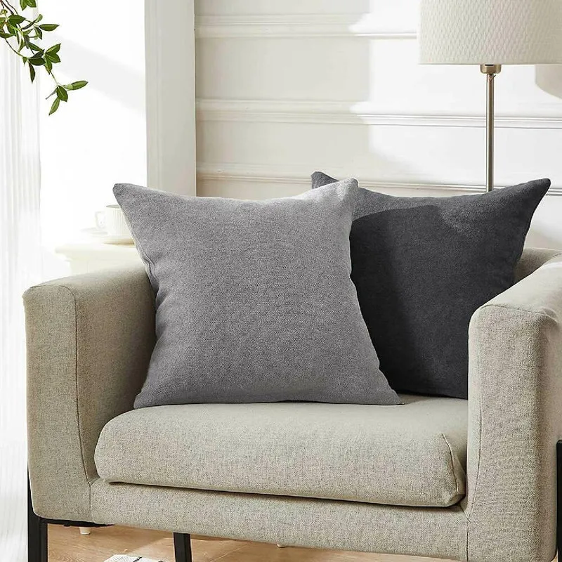 Cojín X2 Decorativo Cuadrado en Tela Gris Claro