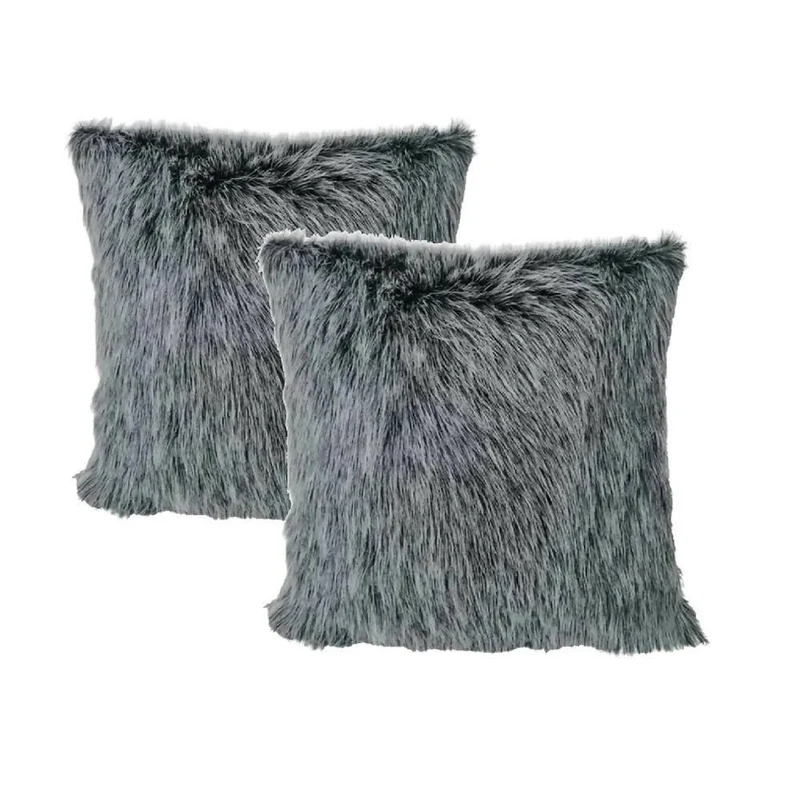 Kit x 2 Fundas Cojines Peluche Largo Gris Matizado
