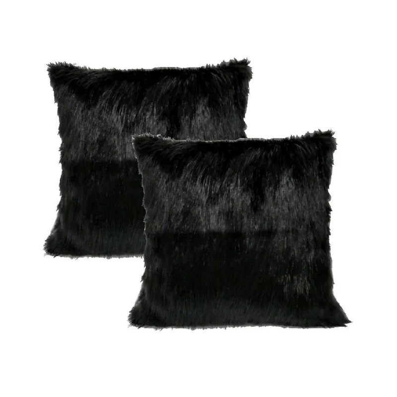Kit x 2 Fundas Cojines Peluche Largo Negro
