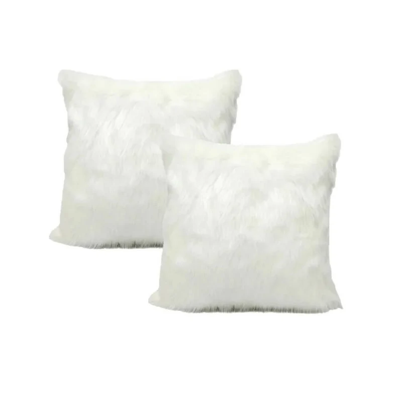 Kit x 2 Fundas Cojines Peluche Largo Blanco