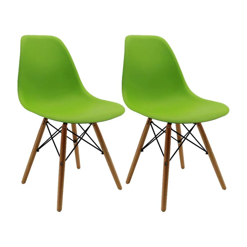 Kit por 2 Sillas Eames Patas en Madera para Comedor, Sala, Restaurante - Verde