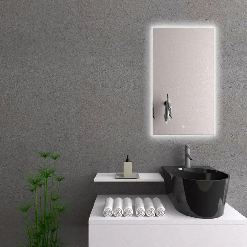 Espejo Rectangular Garda, Gris, con Luz LED y Botón Touch