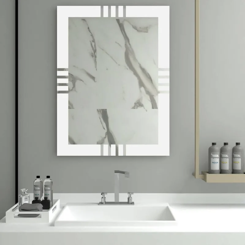 Espejo Rectangular Dalí, Gris, con Diseño en Sandblasting
