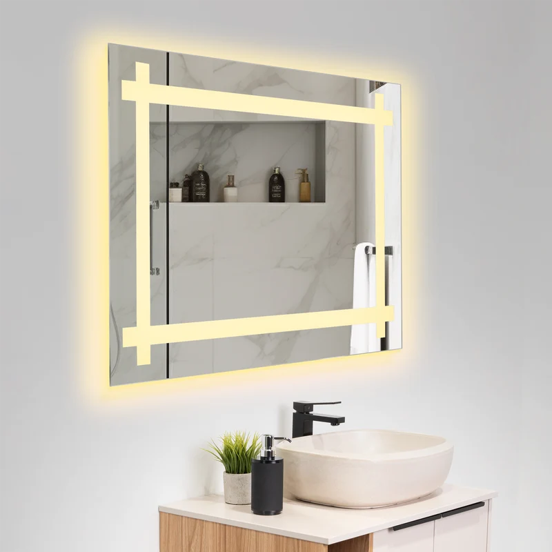 Espejo Rectangular Broni, Gris, con Luz LED
