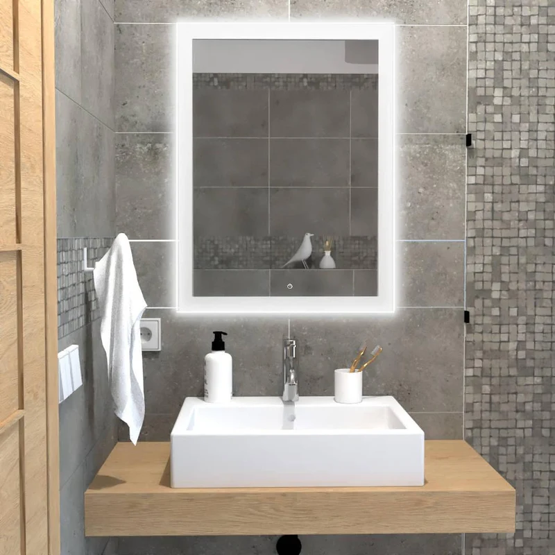 Espejo Rectangular Catania, con Diseño en Sandblasting Luz LED y Botón Touch