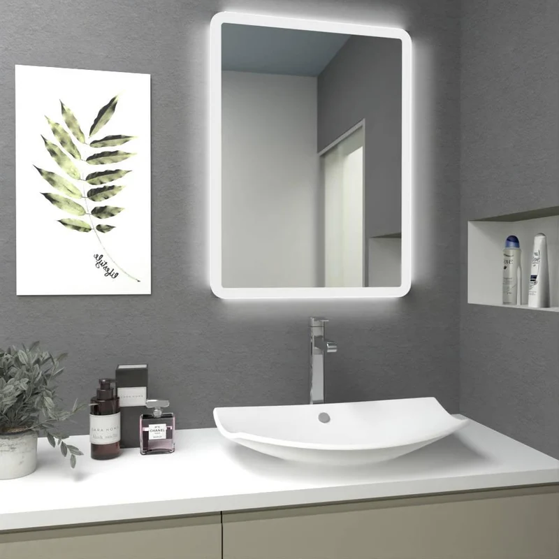 Espejo Rectangular Arezzo, con Diseño en Sandblasting y Luz LED