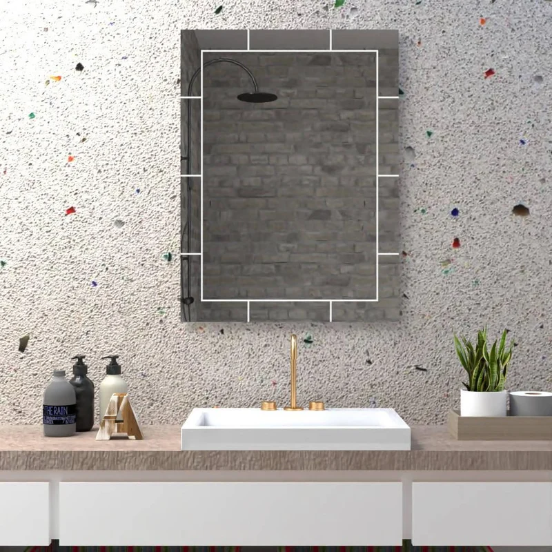 Espejo Rectangular Turín, Gris, con Diseño en Sandblasting