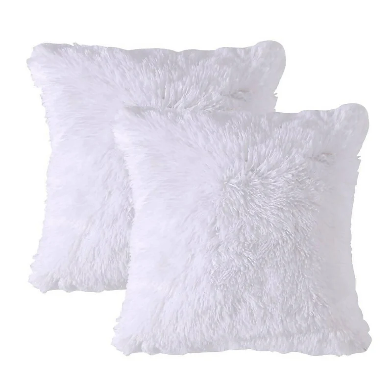 Cojín x2 Decorativo Peludo Blanco