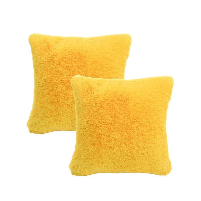 Cojín x2 Decorativo Peludo Amarillo