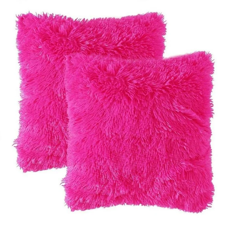Cojín x2 Decorativo Peludo Fucsia