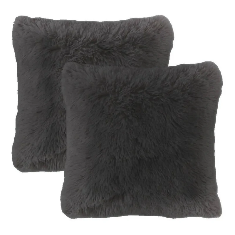 Cojín x2 Decorativo Peludo Gris Oscuro