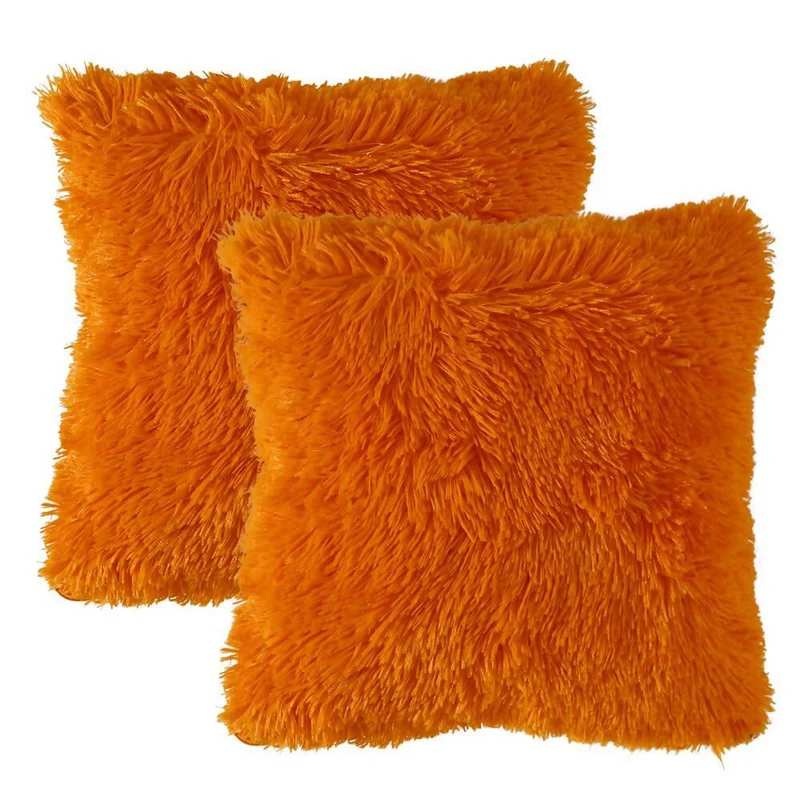 Cojín x2 Decorativo Peludo Naranja