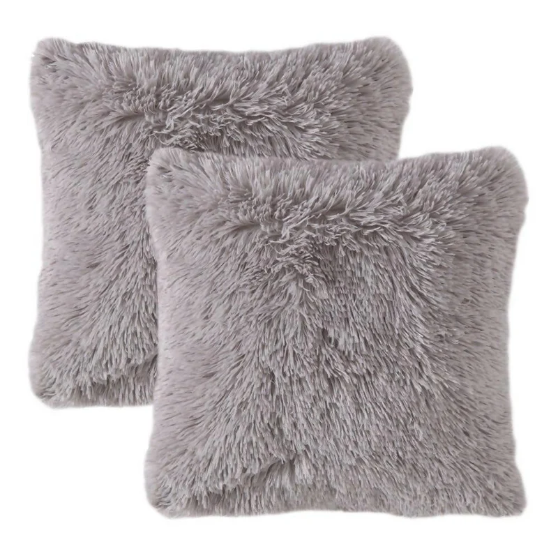 Cojín x2 Decorativo Peludo Gris Claro