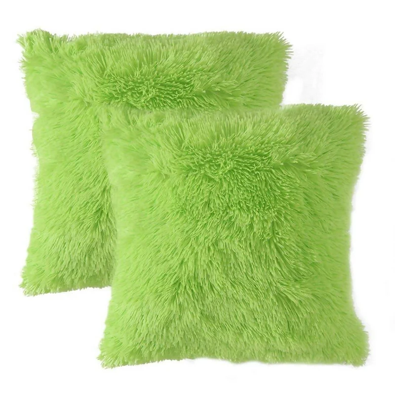 Cojín x2 Decorativo Peludo Verde Limón
