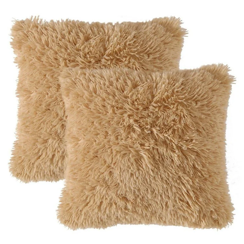 Cojín x2 Decorativo Peludo Camel