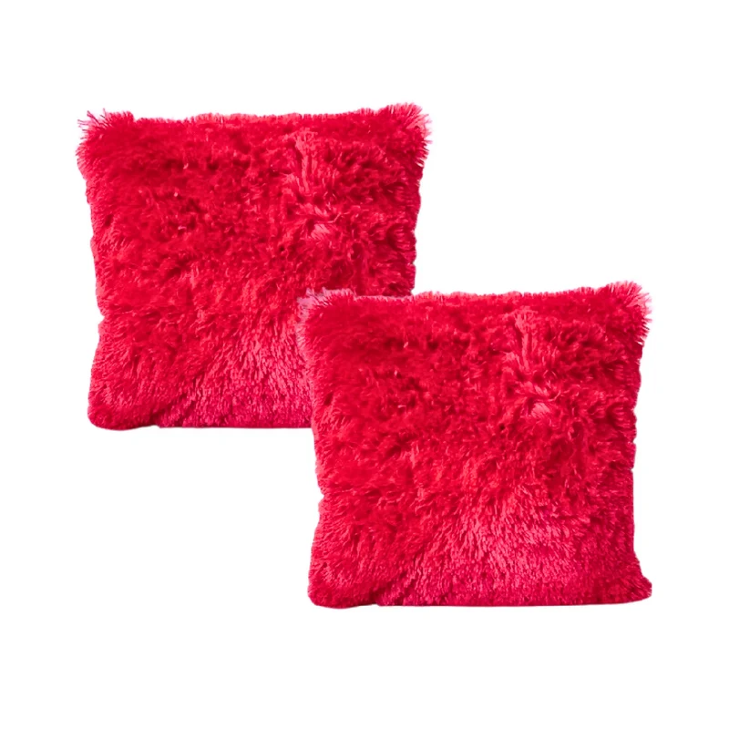 Cojín x2 Decorativo Peludo Rojo