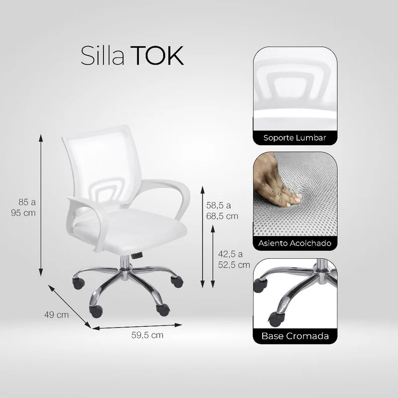 Kit por 2 Silla para Oficina Escritorio Ergonómica - Blanca