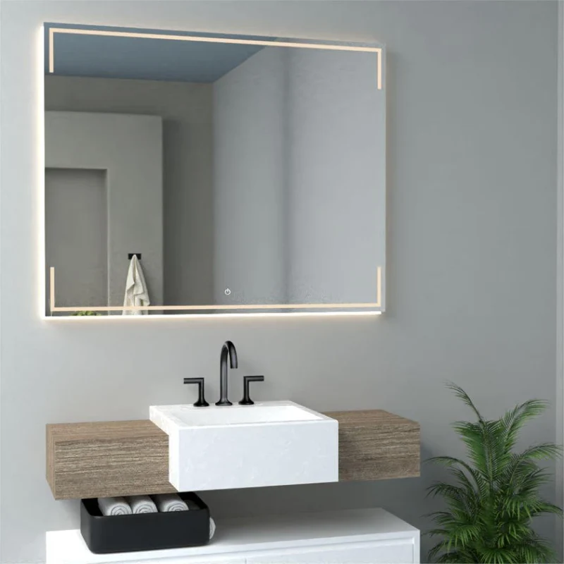 Espejo Rectangular Terranova, Gris, con Luz LED y Botón Touch