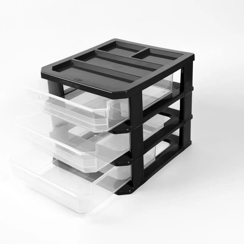 Cajonera de Mesa x3 Cajones Negro-transparente