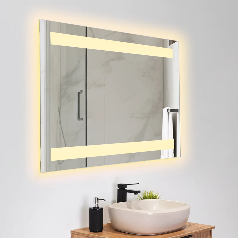 Espejo Rectangular Udine, Gris, con Luz LED