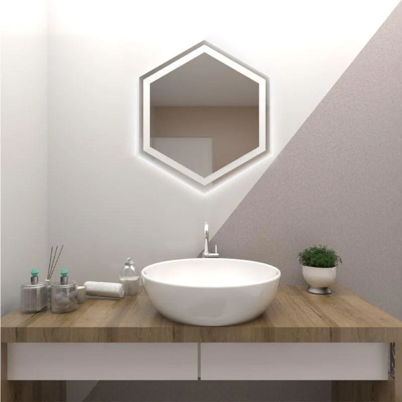 Espejo Hexagonal Wolf, Gris, con Luz LED