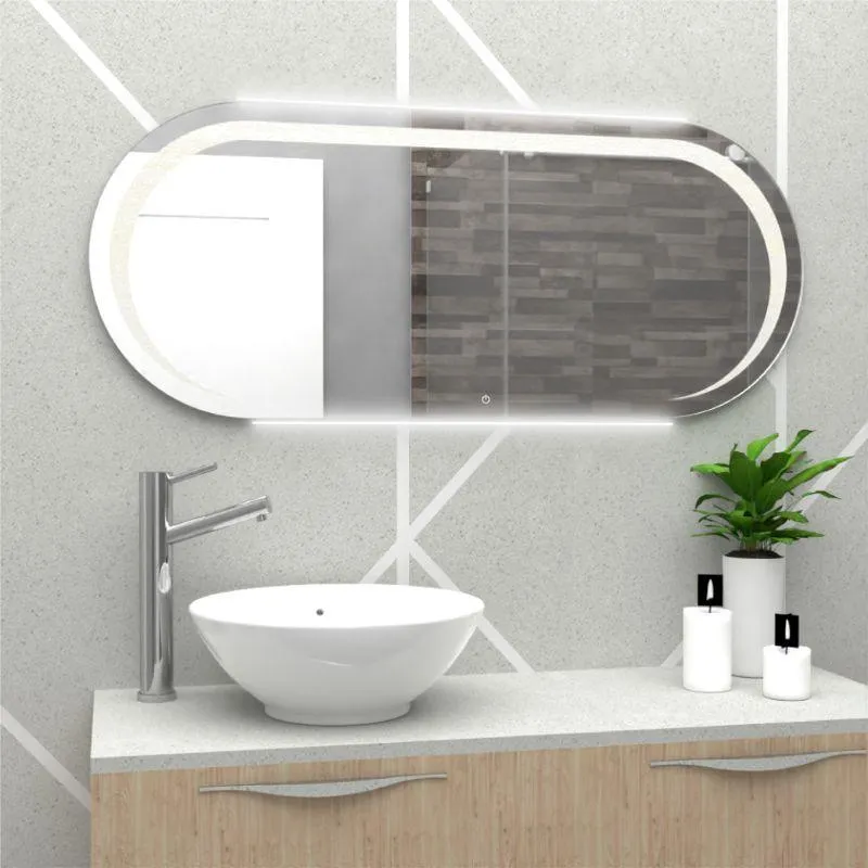 Espejo Rectangular Verón, Gris, con Luz LED y Botón Touch
