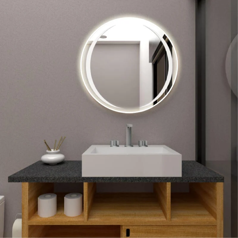 Espejo Circular Oliver, Gris, con Luz LED