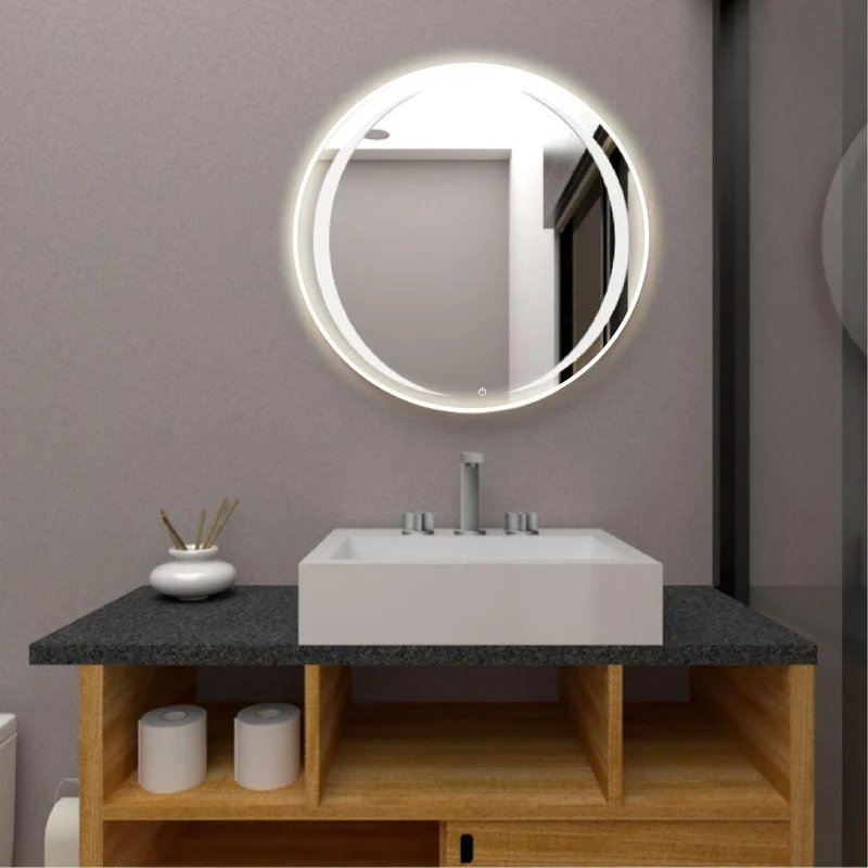 Espejo Circular Oliver, Gris, con Luz LED y Botón Touch
