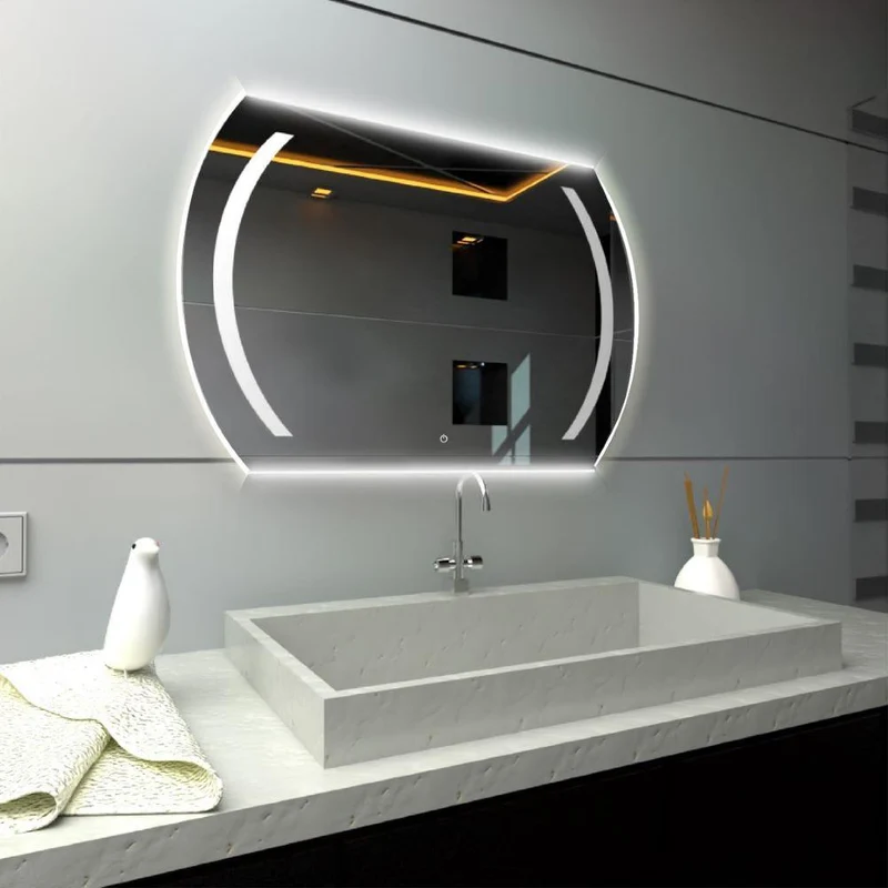 Espejo Rectangular Manson, Gris, con Luz LED y Botón Touch