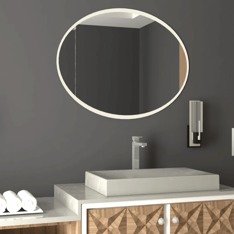 Espejo Ovalado Horus, Gris, con Bordes en Sandblasting