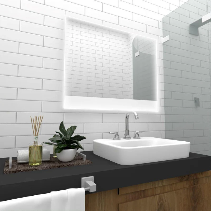 Espejo Rectangular Palermo, Gris, con Luz LED