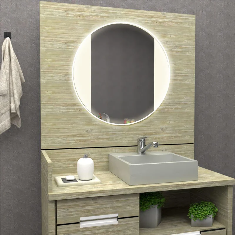 Espejo Circular Lucca, Gris, con Luz LED