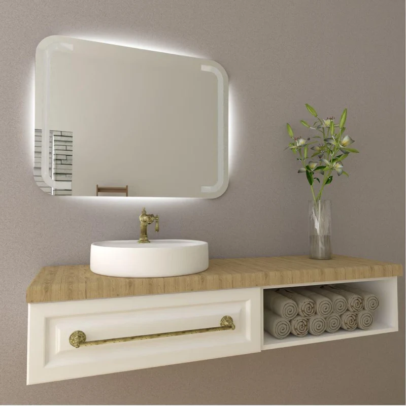Espejo Rectangular Brown, Gris, con Luz LED