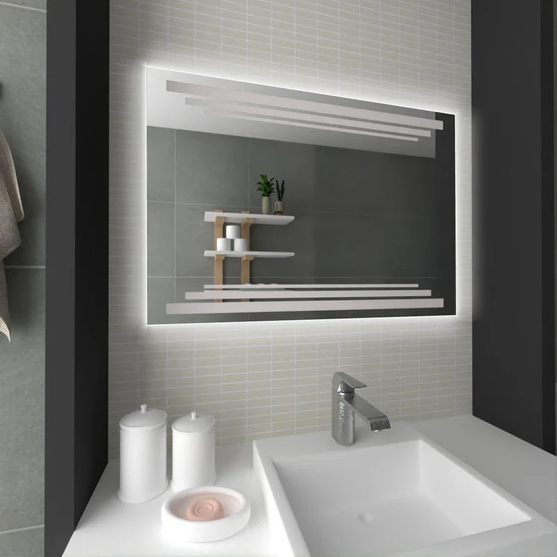Espejo Rectangular Barú, Gris, con Luz LED