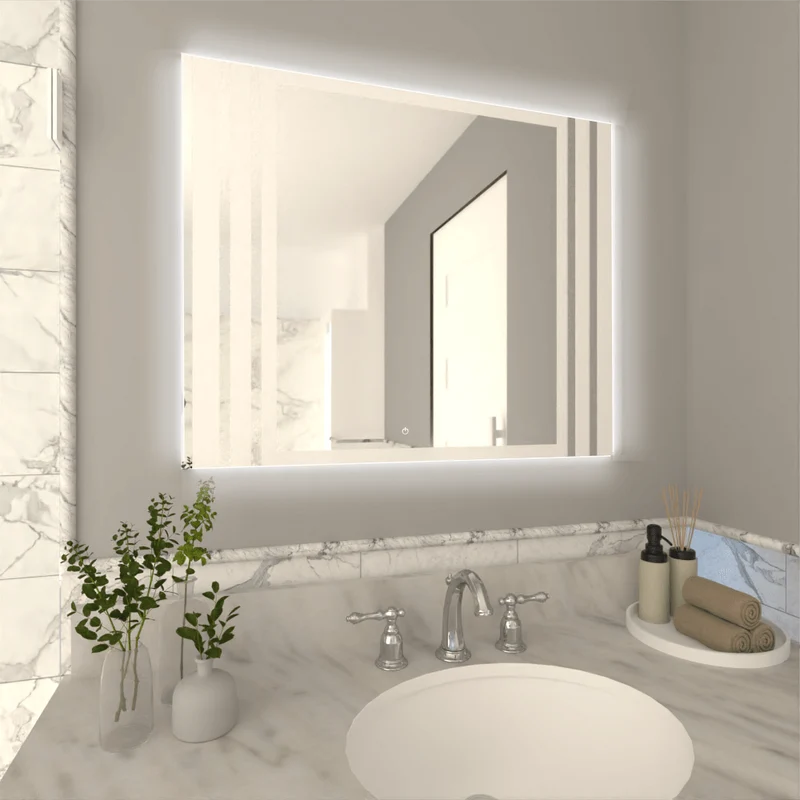 Espejo Rectangular Apolo, Gris, con Luz LED y Botón Touch