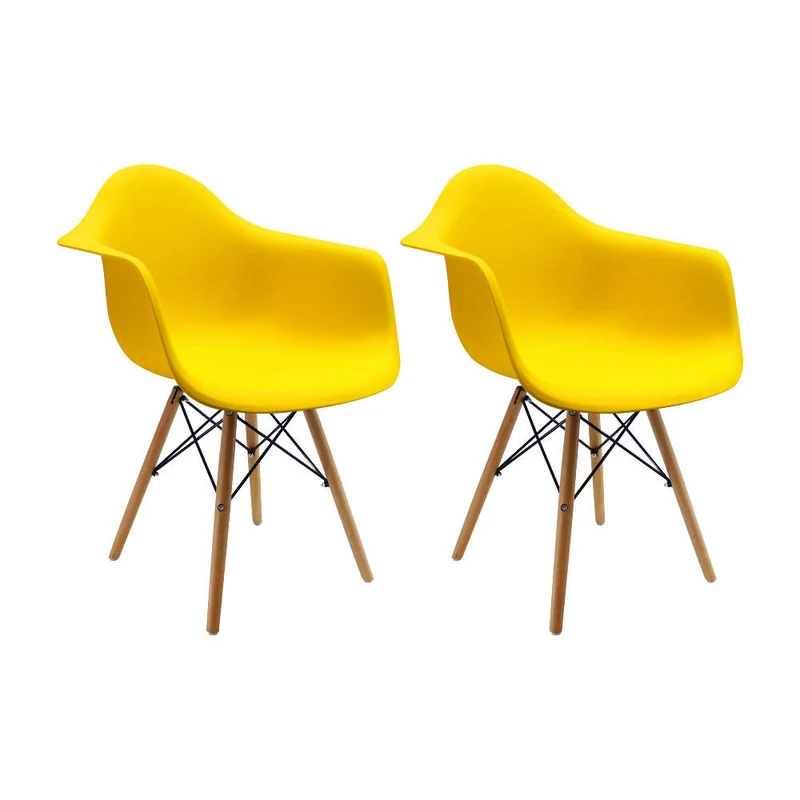 Kit por 2 Silla Eames con Brazos Patas en Madera - Amarillo