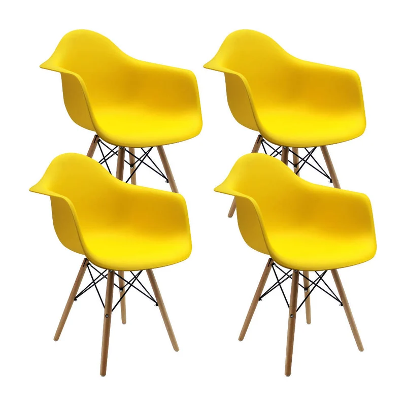 Kit por 4 Silla Eames con Brazos Patas en Madera - Amarillo