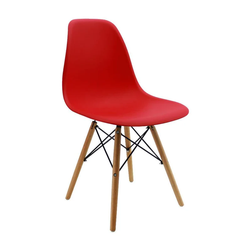 Silla Eames Patas en Madera para Comedor, Sala, Restaurante - Roja