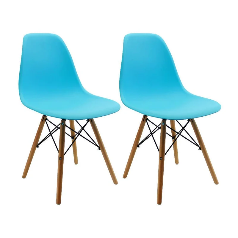Kit por 2 Sillas Eames Patas en Madera para Comedor, Sala, Restaurante - Azul