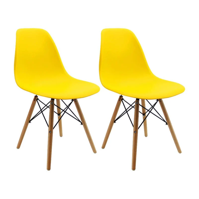Kit por 2 Sillas Eames Patas en Madera para Comedor, Sala, Restaurante - Amarilla