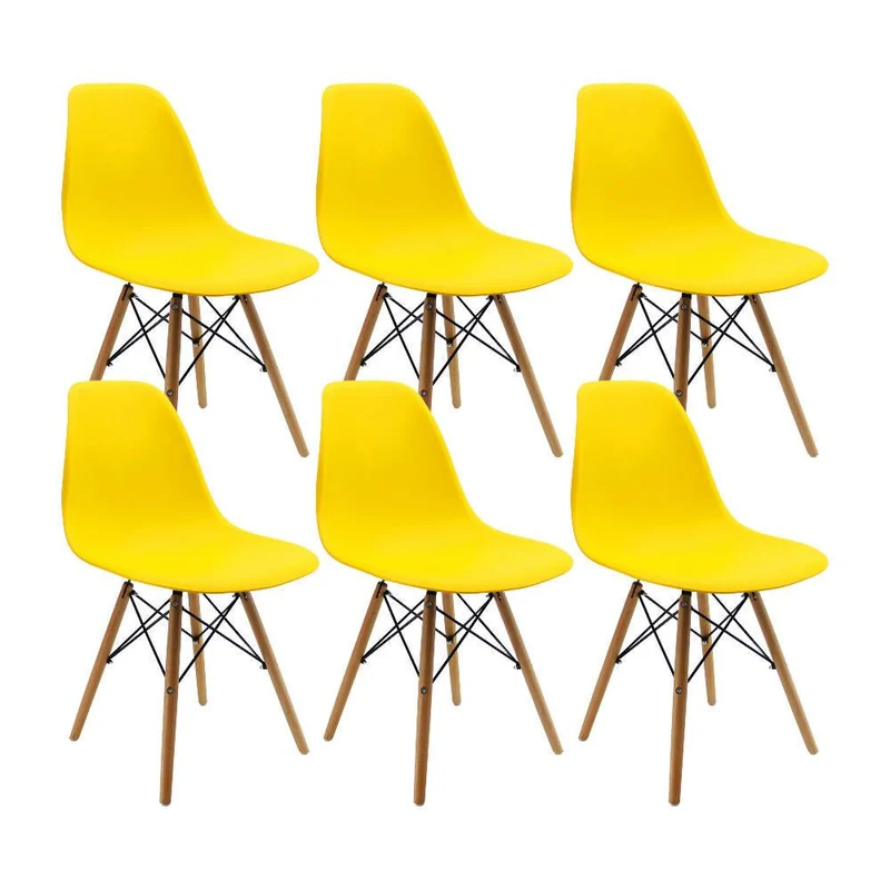 Kit por 6 Sillas Eames Patas en Madera para Comedor, Sala, Restaurante - Amarillas