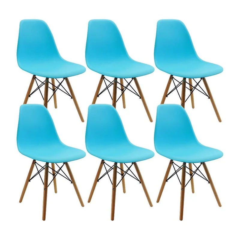 Kit por 6 Sillas Eames Patas en Madera para Comedor, Sala, Restaurante - Azul