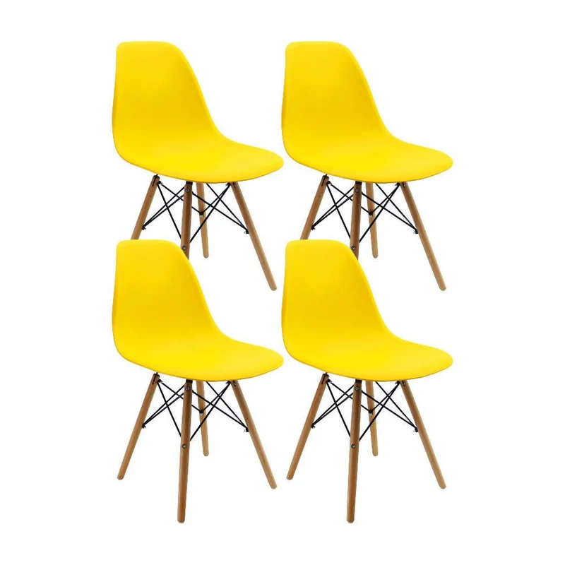 Kit por 4 Sillas Eames Patas en Madera para Comedor, Sala, Restaurante - Amarillas